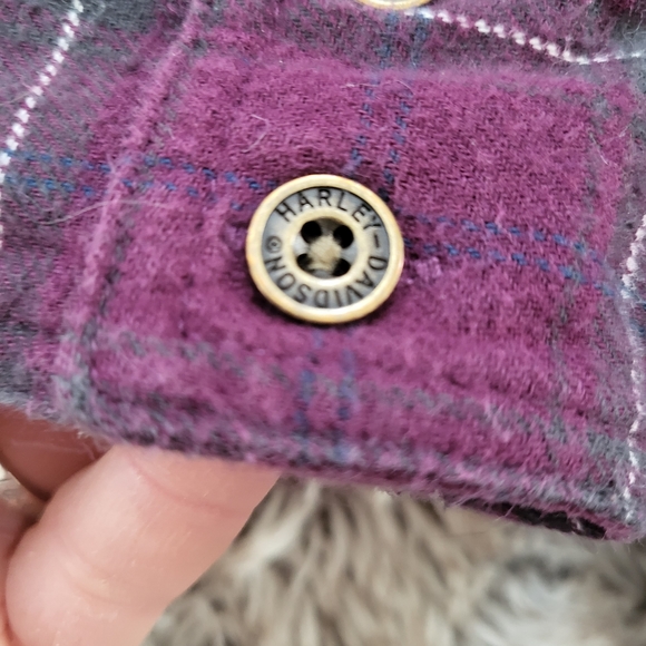 Harley-Davidson Women's Studded Pocket Flannel Shirt Magenta Plaid Size Medium - Picture 5 of 9